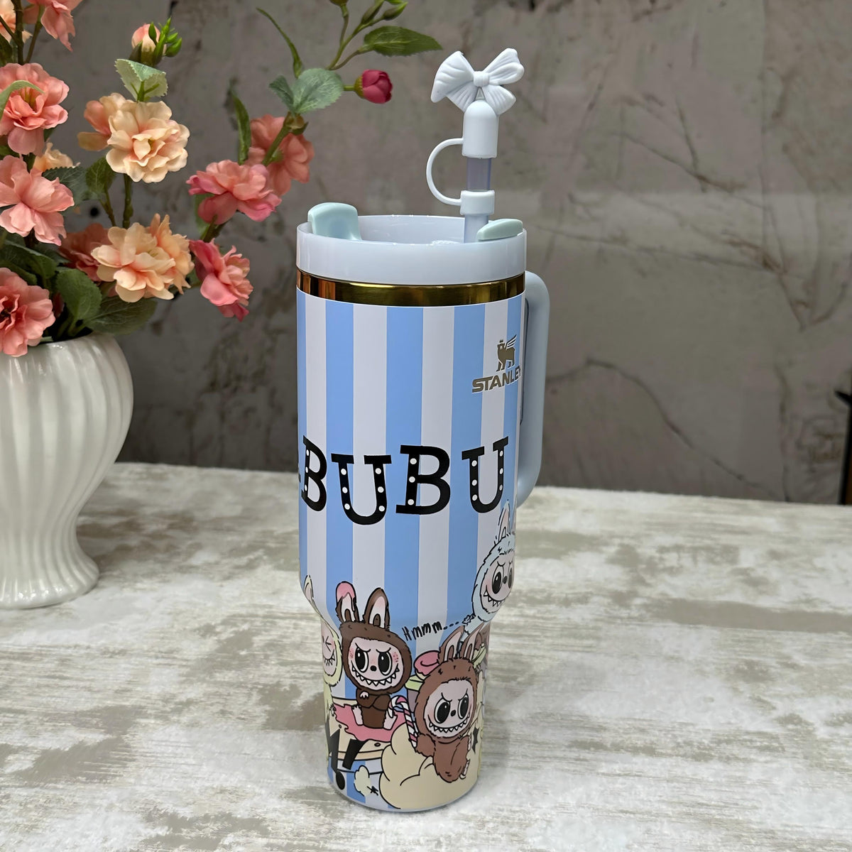 🔥 Labubu Blue Stripe Insulated Cup 40 OZ ✈️Free Shipping